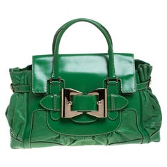 Gucci Green Leather and Patent Leather Large Dialux Queen Tote