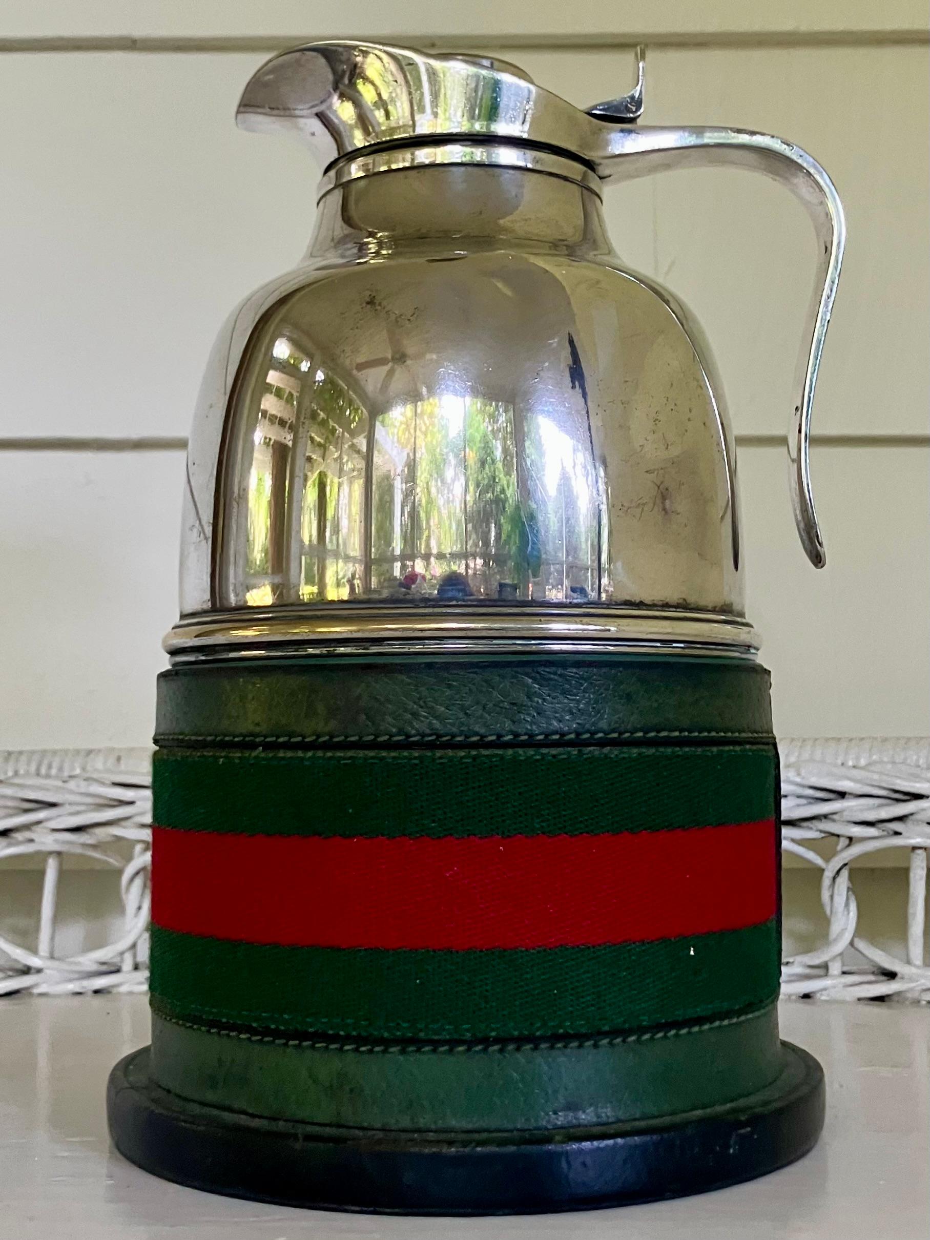 Gucci Green Leather and Silvered Metal Thermos Moderno de mediados de siglo en venta