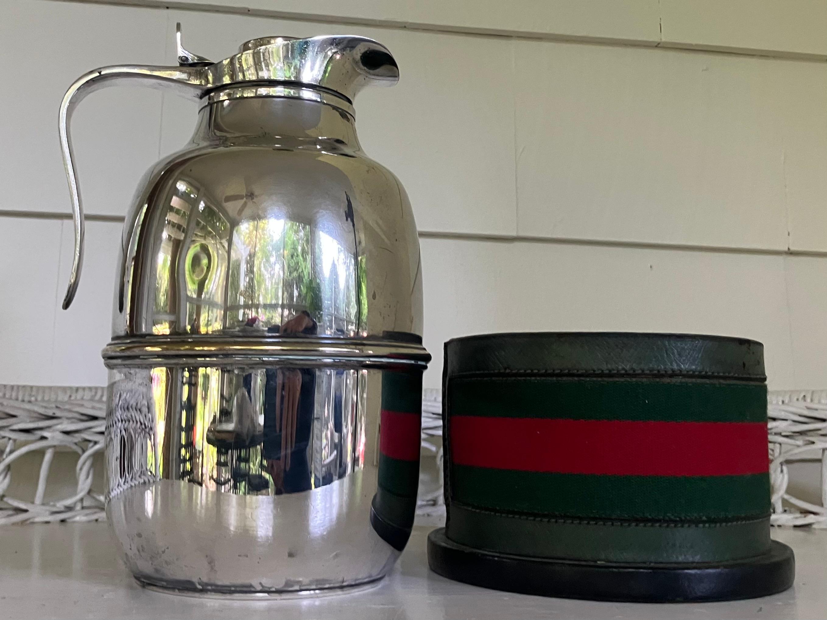 Gucci Green Leather and Silvered Metal Thermos siglo XX en venta