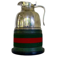 Gucci Green Leather and Silvered Metal Thermos