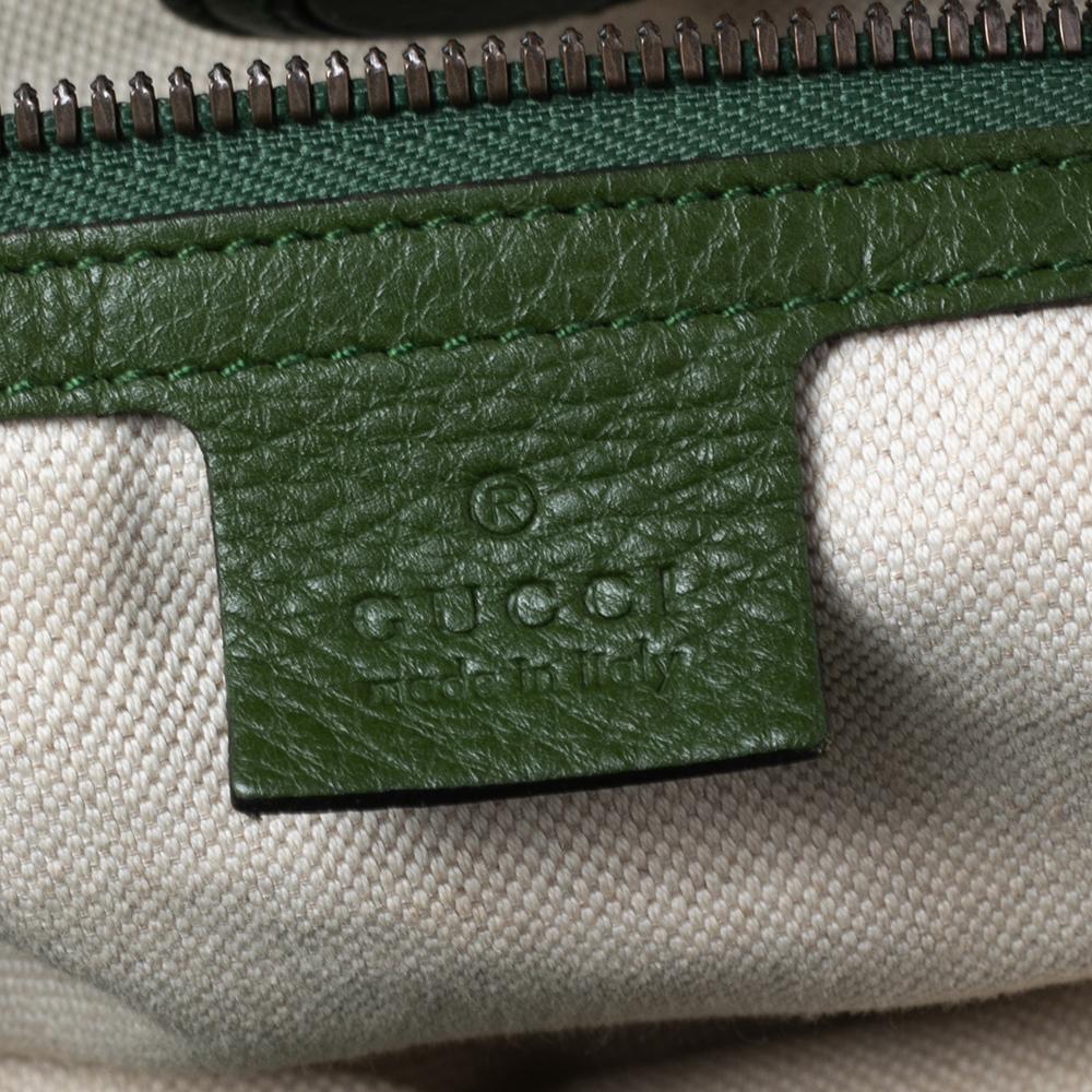Gucci Green Leather Bamboo Shopper Tote Bag 3