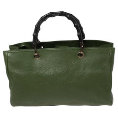 Gucci Green Leather Bamboo Shopper Tote Bag