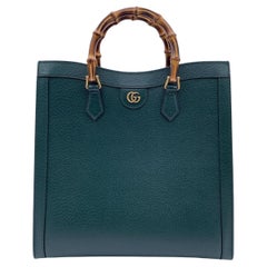 Gucci Green Leather Bamboo XL Princess Diana GG Tote Bag with Straps