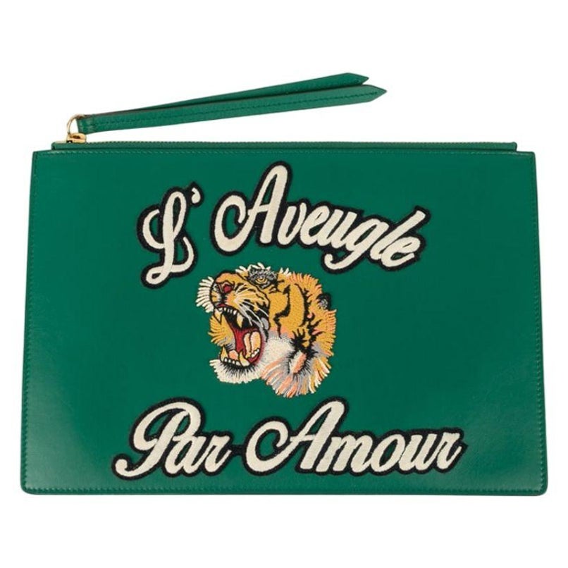 Gucci Green Leather Clutch Bag