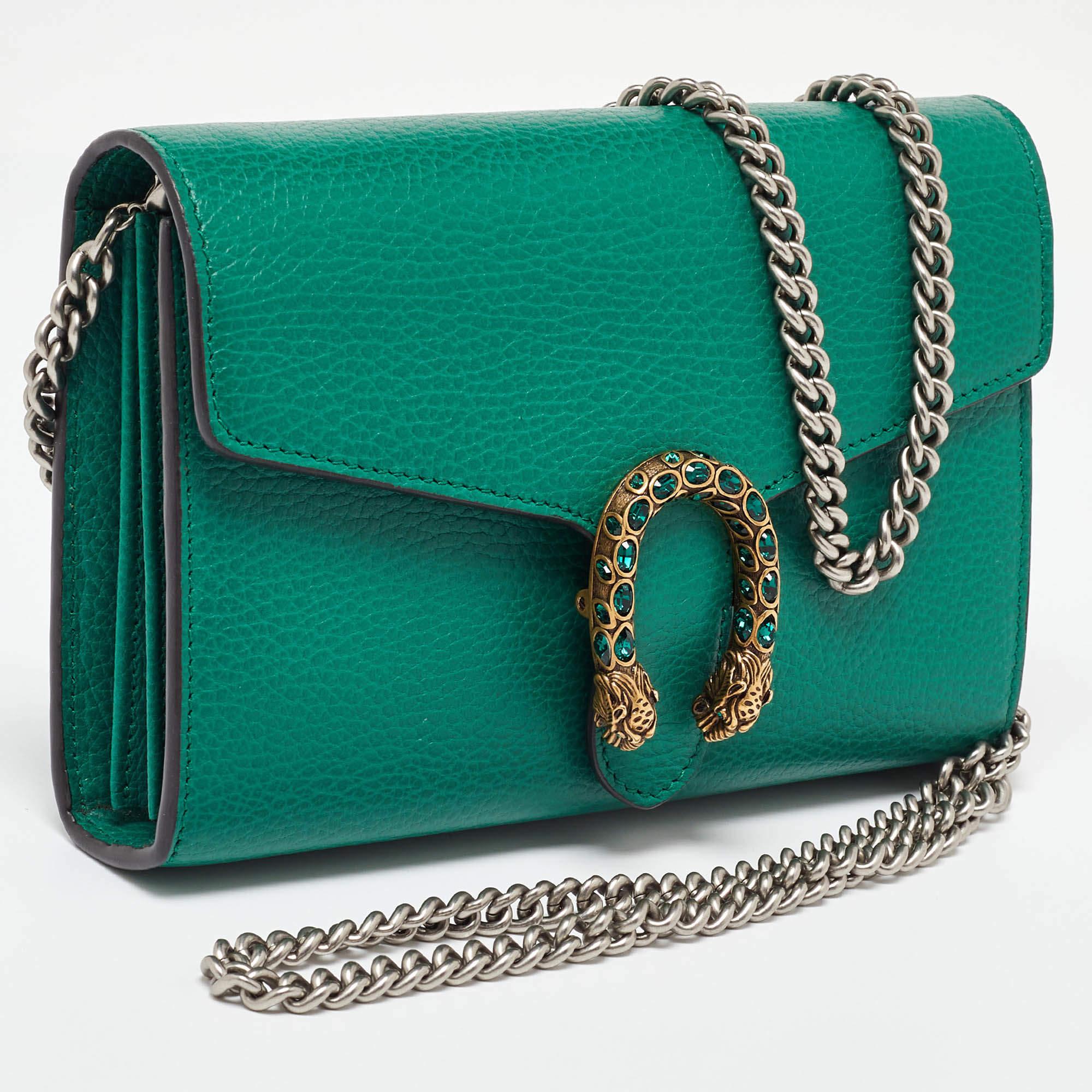 Gucci Green Leather Dionysus Wallet on Chain In Good Condition In Dubai, Al Qouz 2