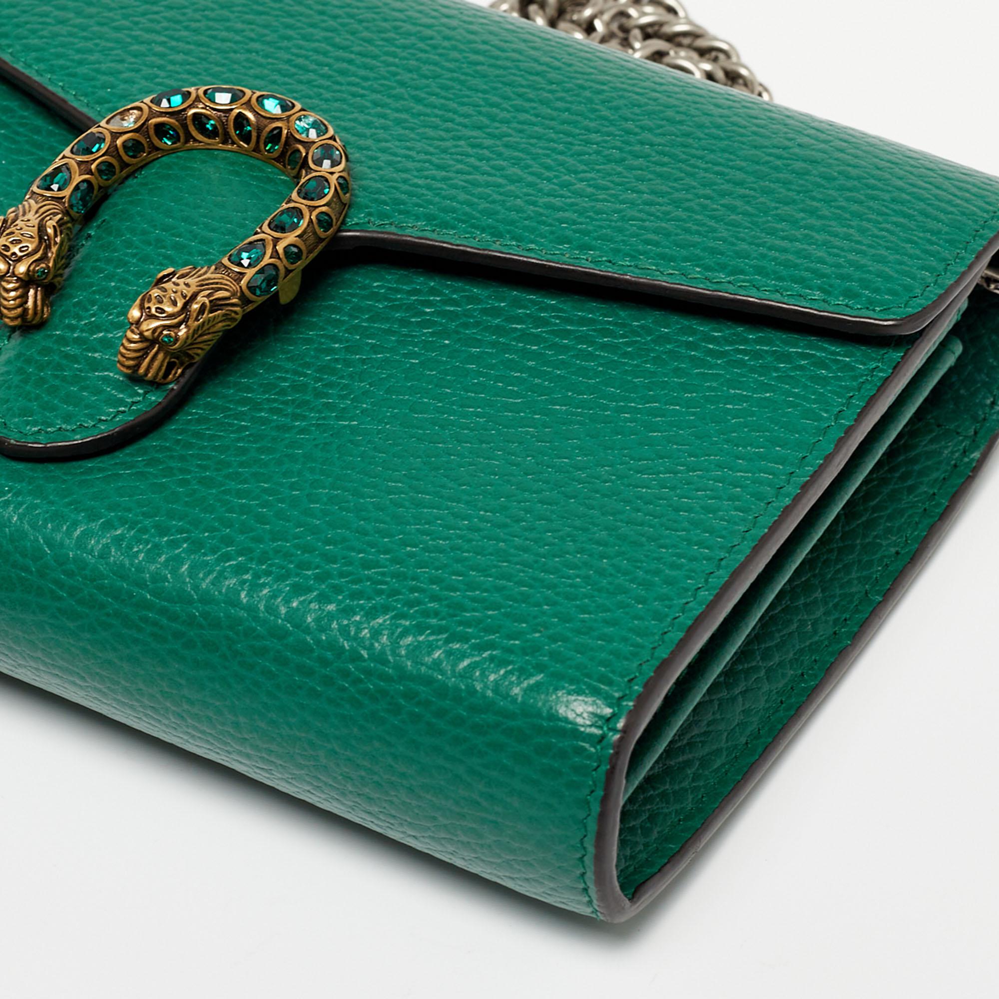 Gucci Green Leather Dionysus Wallet On Chain In Good Condition In Dubai, Al Qouz 2
