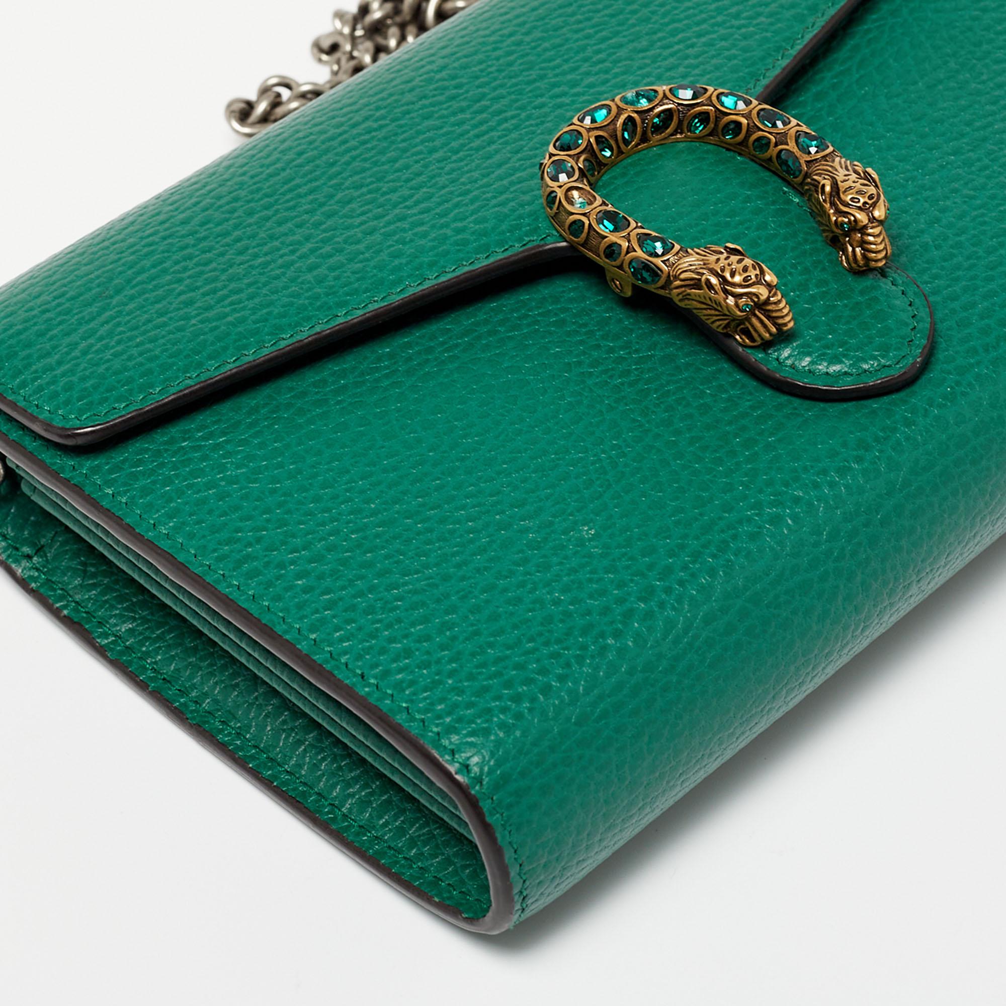 Women's Gucci Green Leather Dionysus Wallet On Chain
