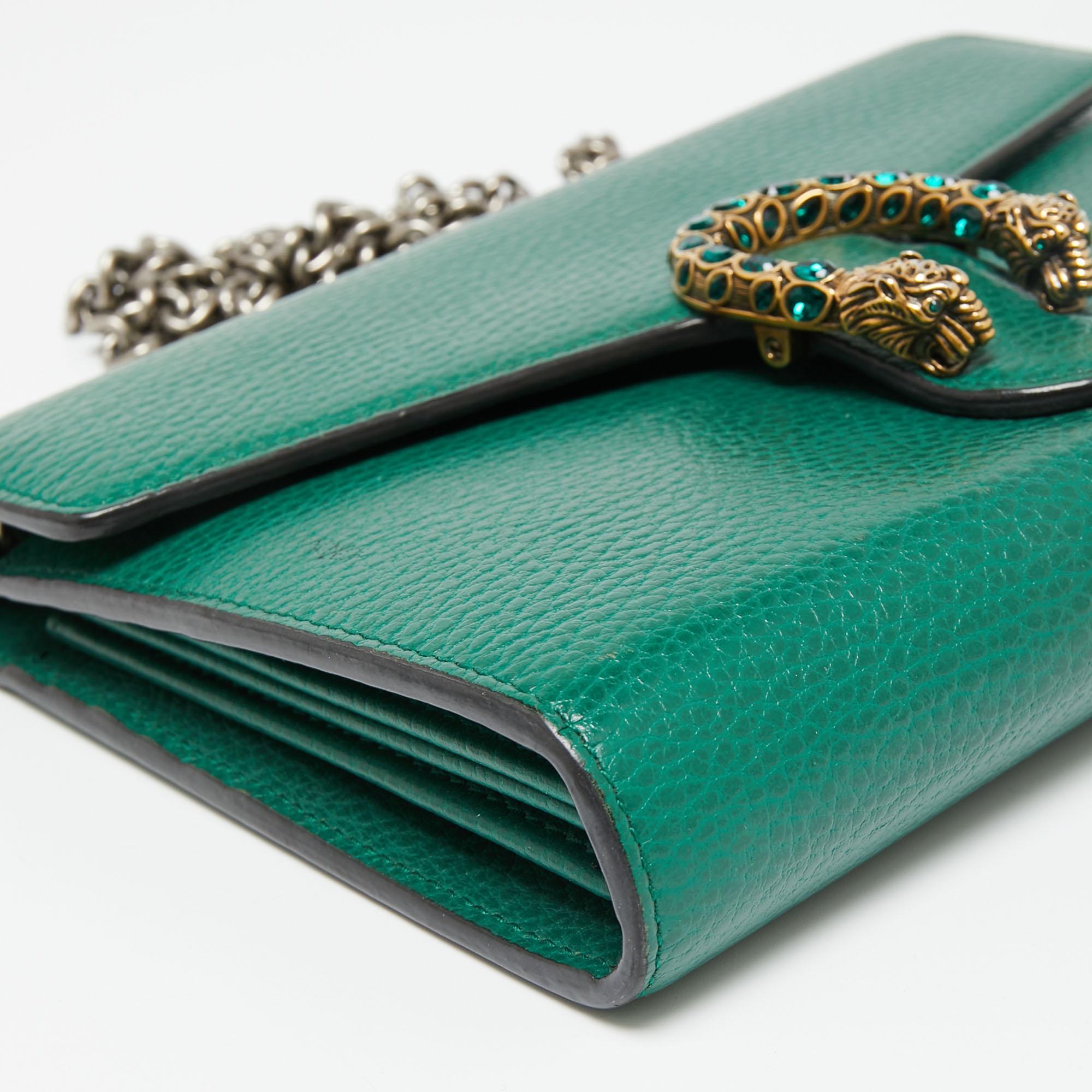 Women's Gucci Green Leather Dionysus Wallet On Chain