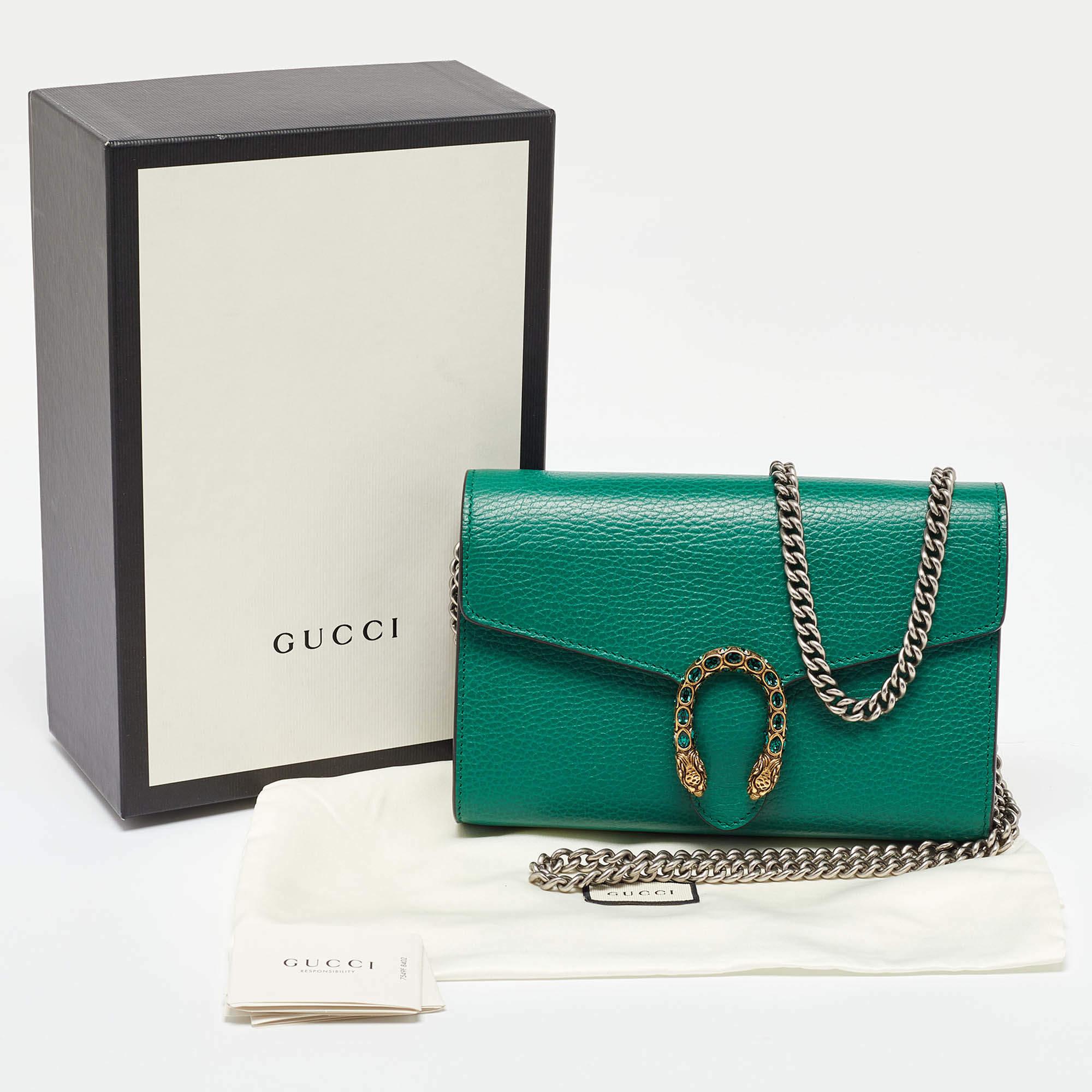 Gucci Green Leather Dionysus Wallet on Chain 5