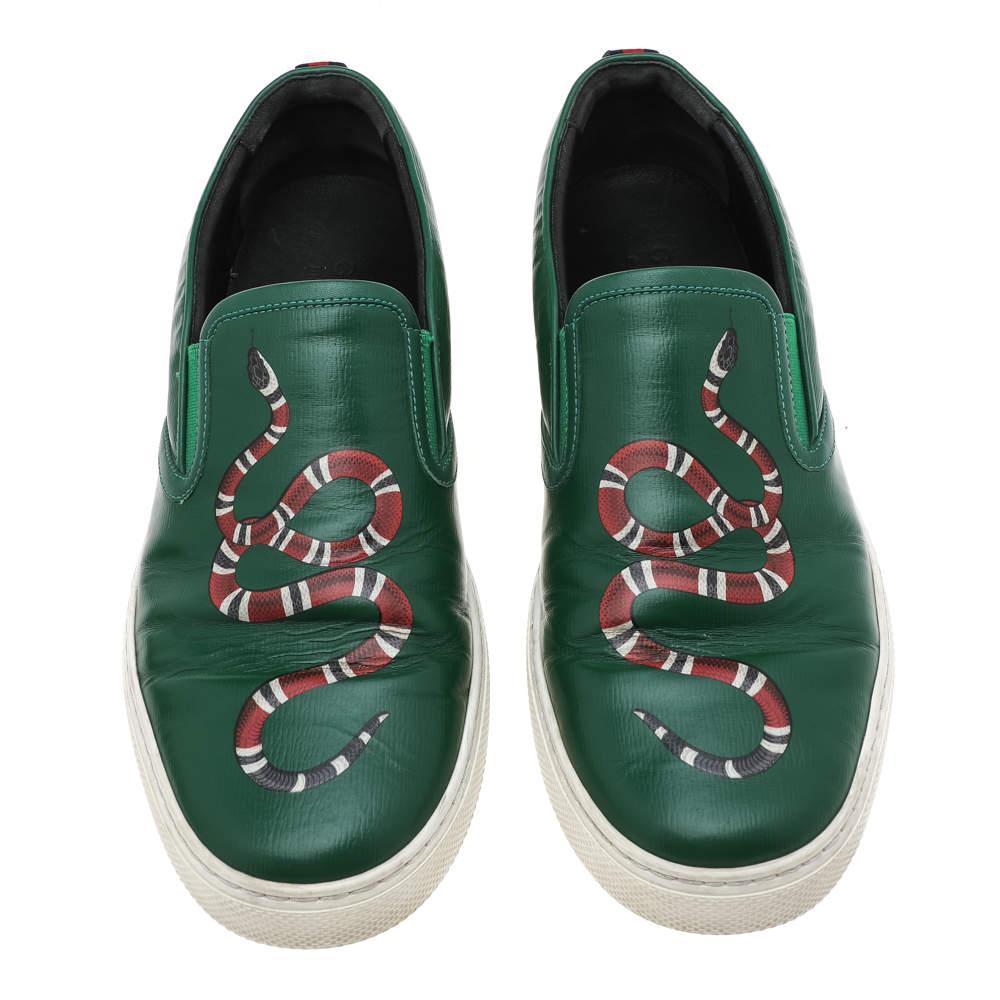 Men's Gucci Green Leather Dublin Snake Print Slip On Sneakers Size 42 For Sale