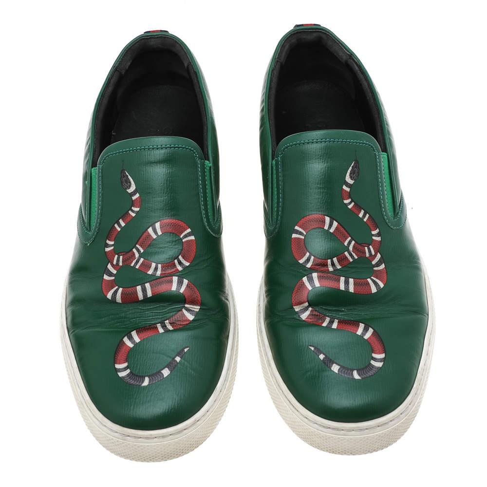Men's Gucci Green Leather Dublin Snake Print Slip On Sneakers Size 42