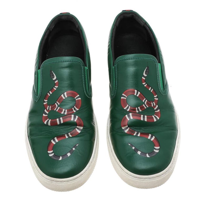 Gucci Green Leather Dublin Snake Print Slip On Sneakers Size  display picture 1