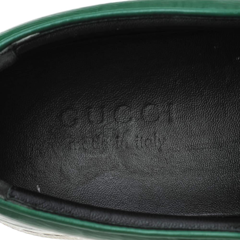 Gucci Green Leather Dublin Snake Print Slip On Sneakers Size 42 For Sale 1