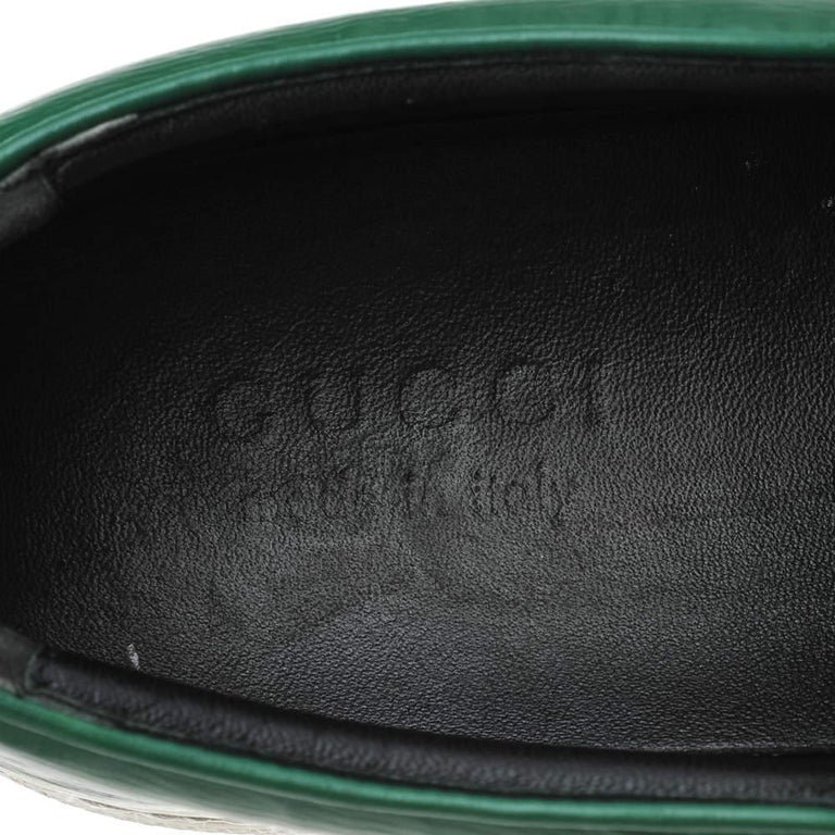 Gucci Green Leather Dublin Snake Print Slip On Sneakers Size  display picture 2