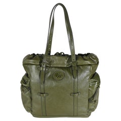 Tote con coulisse GG in pelle verde di Gucci