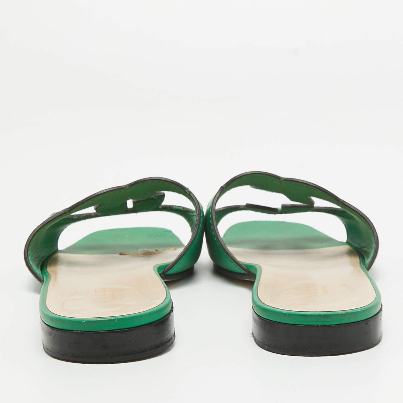 Gucci Green Leather GG Flat Slides Size 39.5 For Sale 4