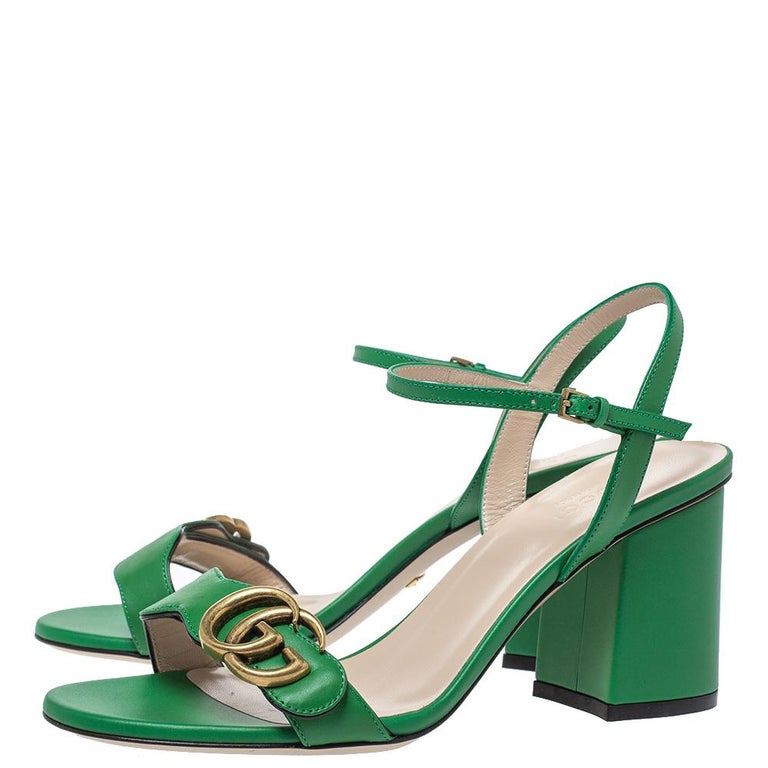 Gucci Green Leather GG Marmont Block Heel Ankle Strap Sandals Size 37.5 at  1stDibs | gucci green heels, gucci green sandals, green gucci heels
