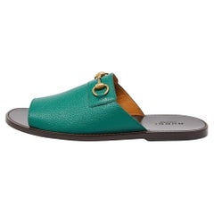 Gucci Green Leather Horsebit Flat Slides 