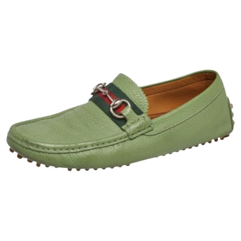 Gucci Green Leather Horsebit Slip On Loafers Size 40