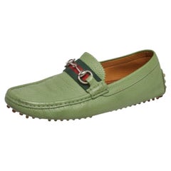 Gucci Green Leather Horsebit Slip On Loafers Size 40