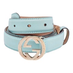 Gucci Green Leather Interlocking G Buckle Slim Belt 85CM