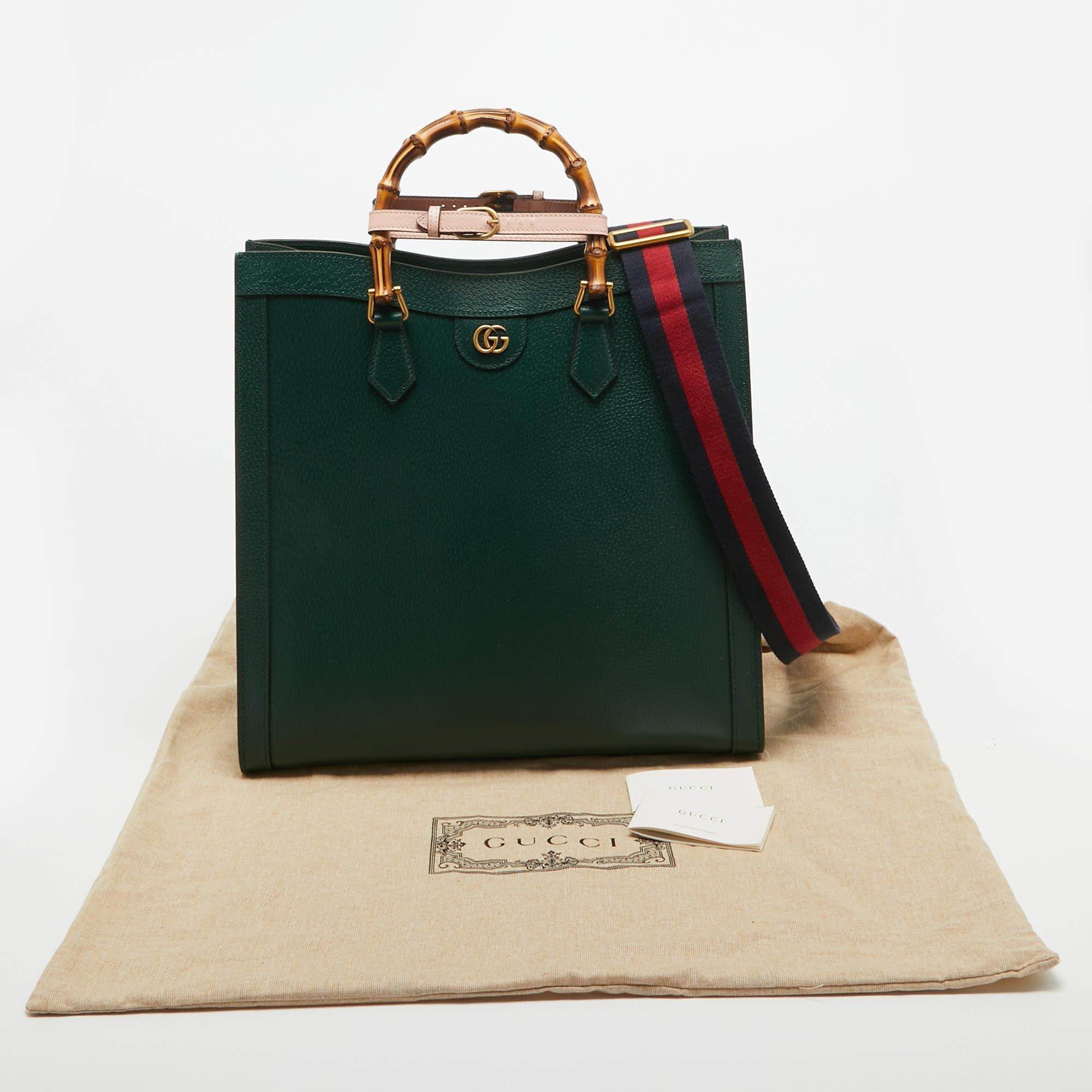 Gucci Green Leather Large Bamboo Diana Tote For Sale 10