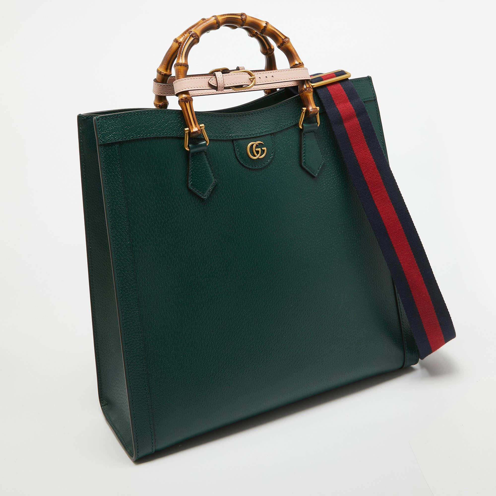 Gucci Green Leather Large Bamboo Diana Tote In New Condition For Sale In Dubai, Al Qouz 2