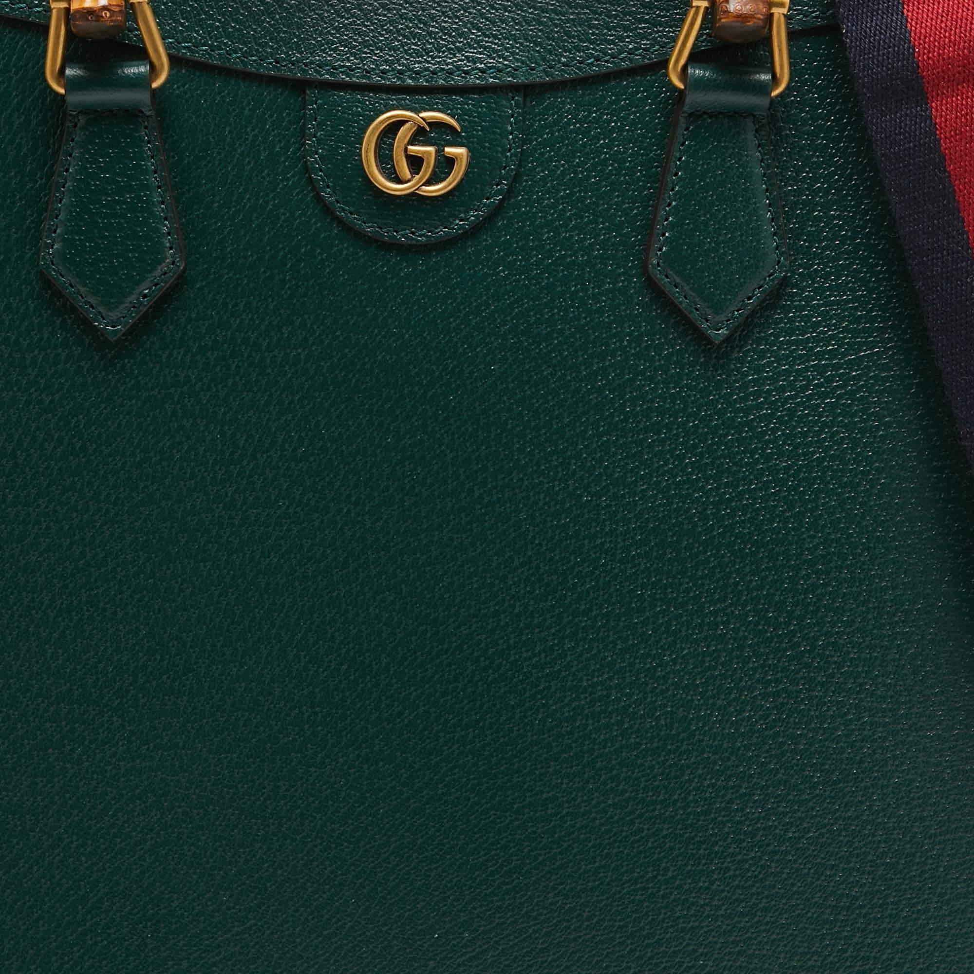 Gucci Green Leather Large Bamboo Diana Tote For Sale 1