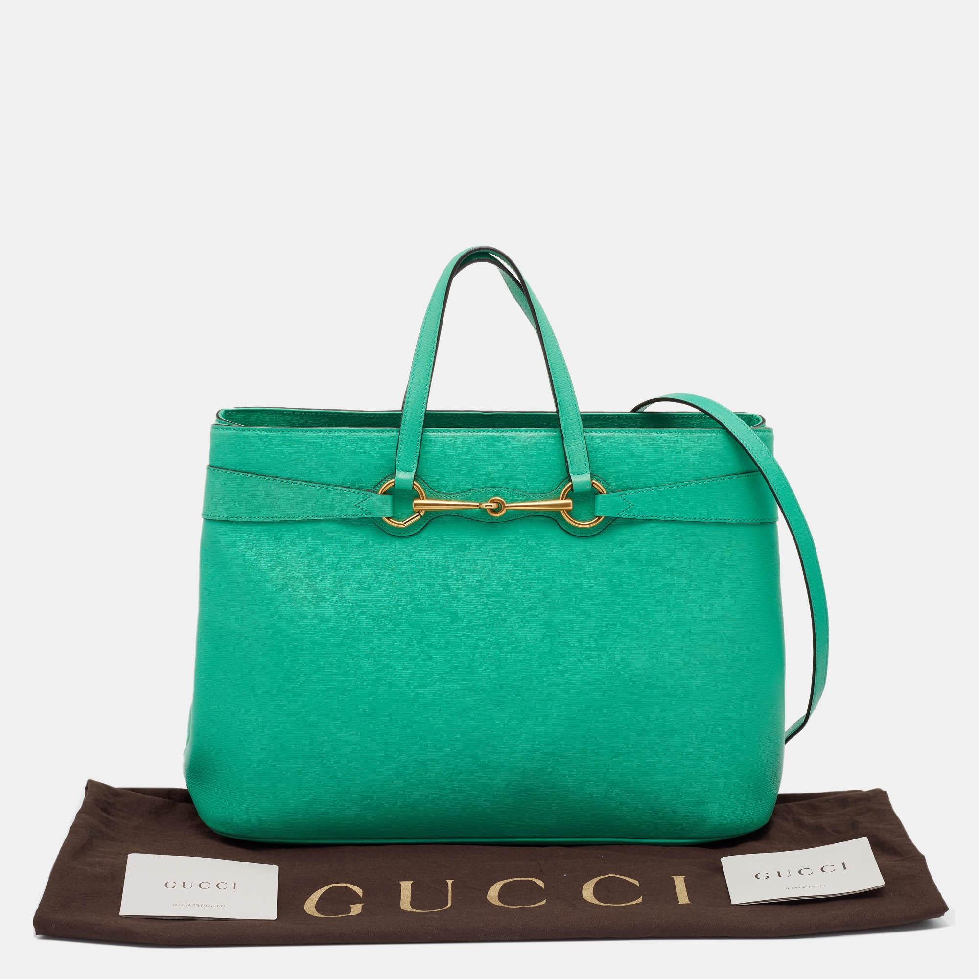 Gucci Green Leather Large Bright Bit Tote 5
