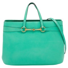 Used Gucci Green Leather Large Bright Bit Tote