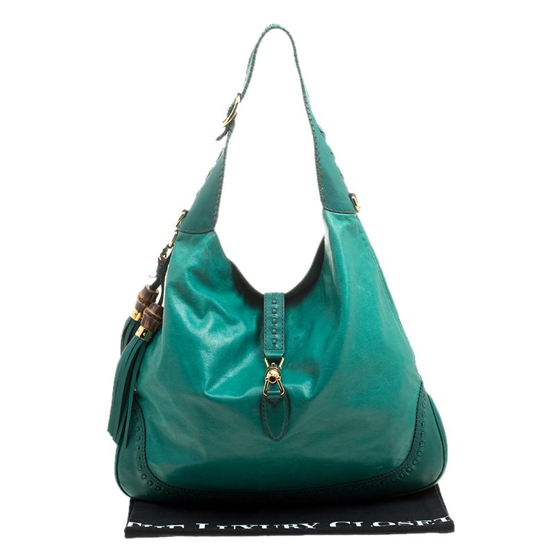 Gucci Green Leather Large New Jackie Shoulder Bag 6