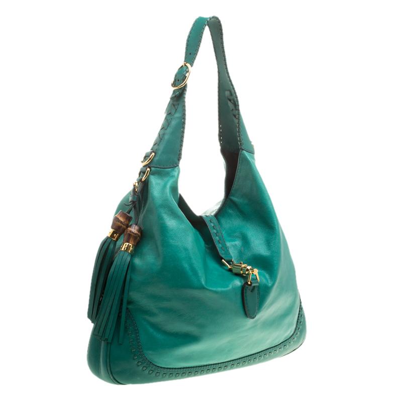 Gucci Green Leather Large New Jackie Shoulder Bag In Good Condition In Dubai, Al Qouz 2