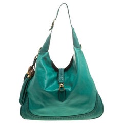 Used Gucci Green Leather Large New Jackie Shoulder Bag