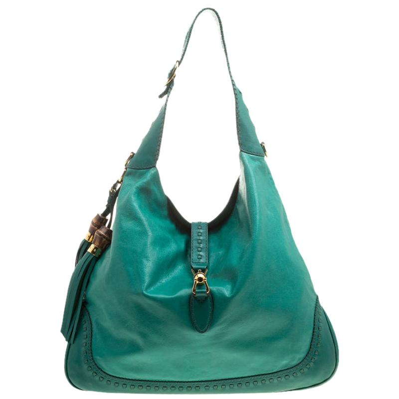 Gucci Green Leather Large New Jackie Shoulder Bag For Sale at 1stDibs