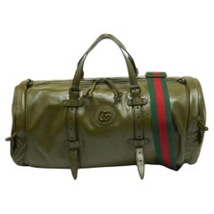Used Gucci Green Leather Large Tonal Double G Duffle Bag