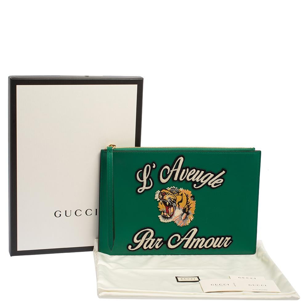 Gucci Green Leather L'Aveugle Par Amour Pouch 8