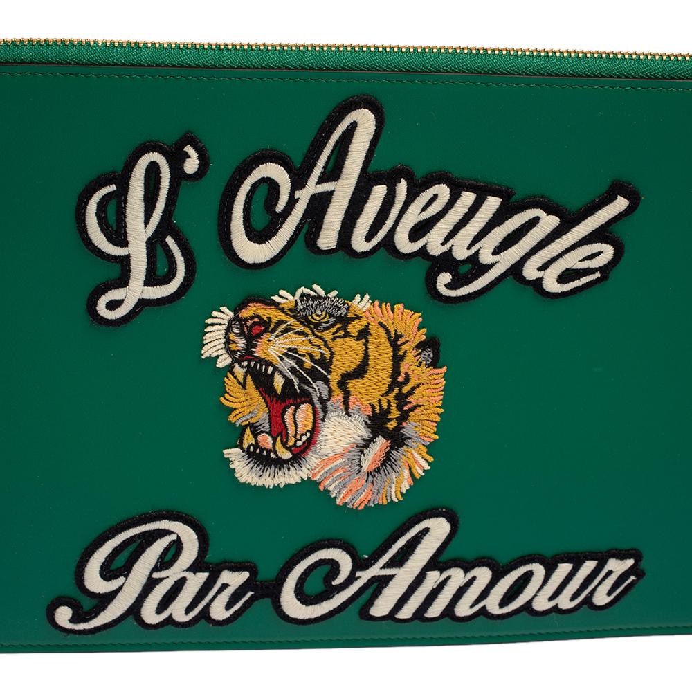 Gucci Green Leather L'Aveugle Par Amour Pouch 2