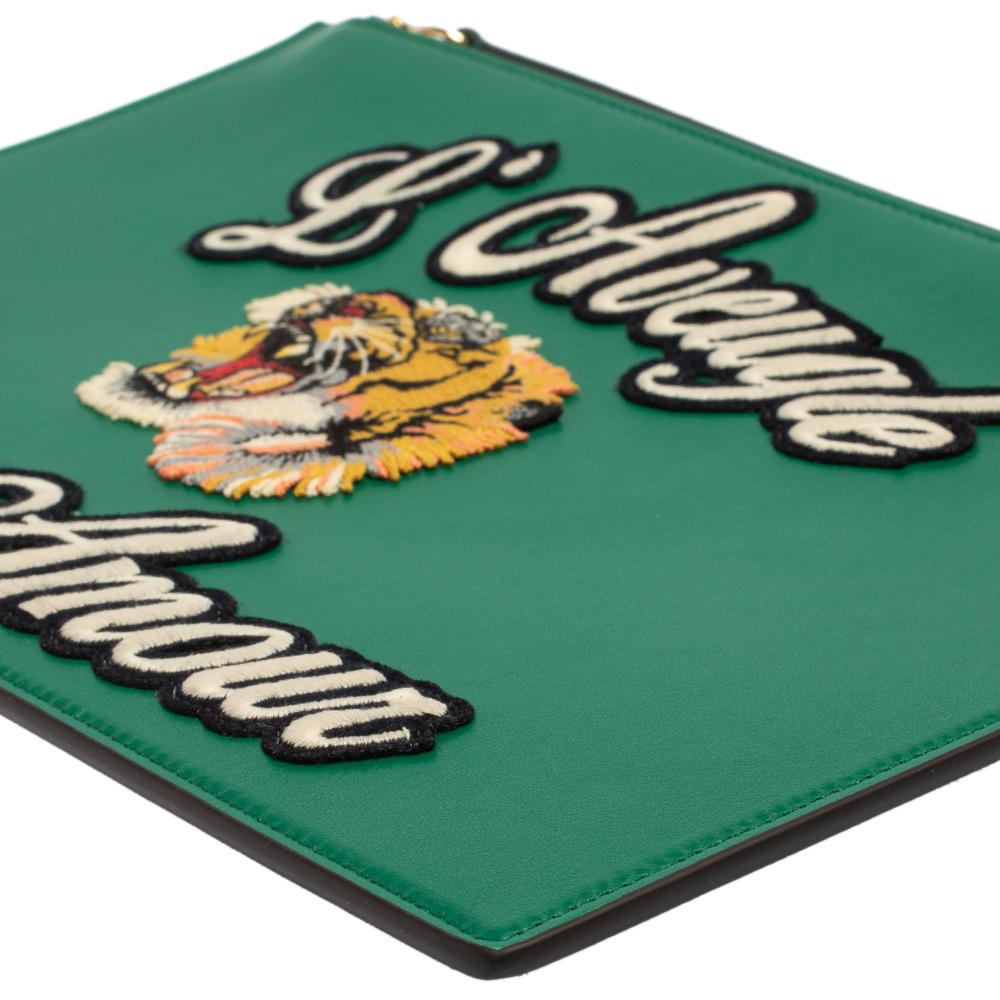 Gucci Green Leather L'Aveugle Par Amour Pouch 3