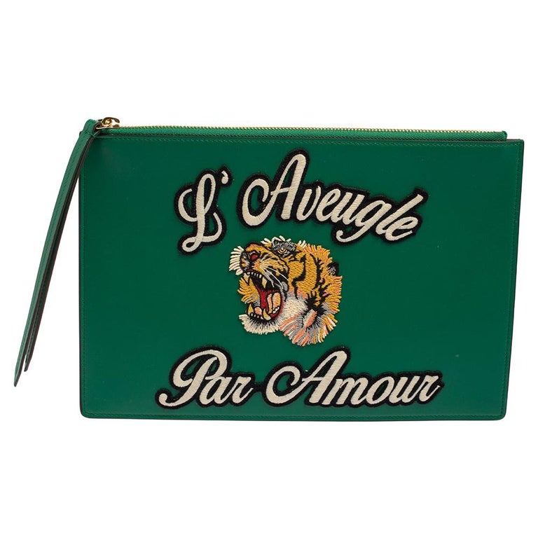 Gucci Green Leather L'Aveugle Par Amour Pouch at