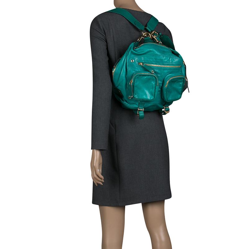 Gucci Green Leather Medium Darwin Convertible Backpack Bag (Grün)