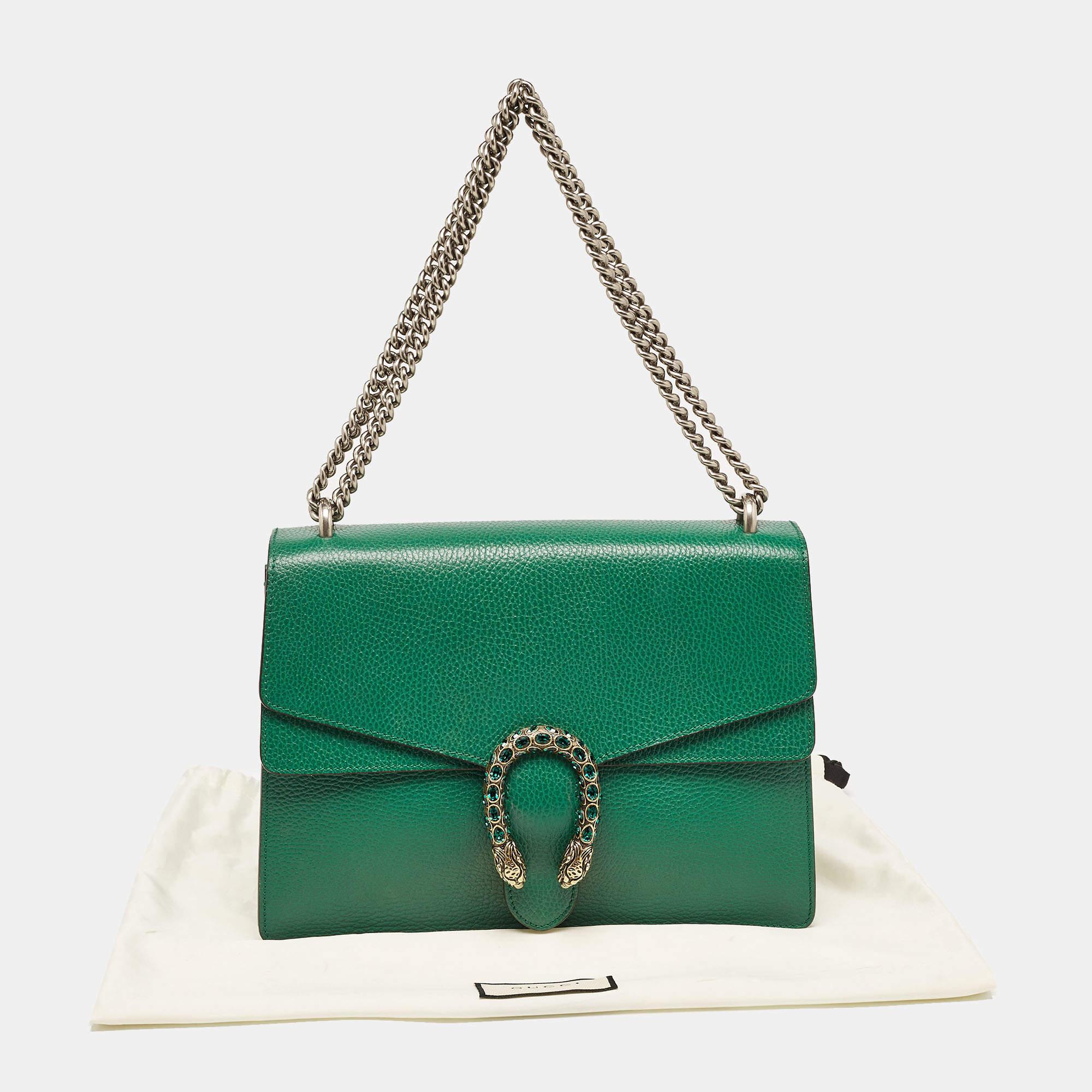 Gucci Green Leather Medium Dionysus Shoulder Bag For Sale 12
