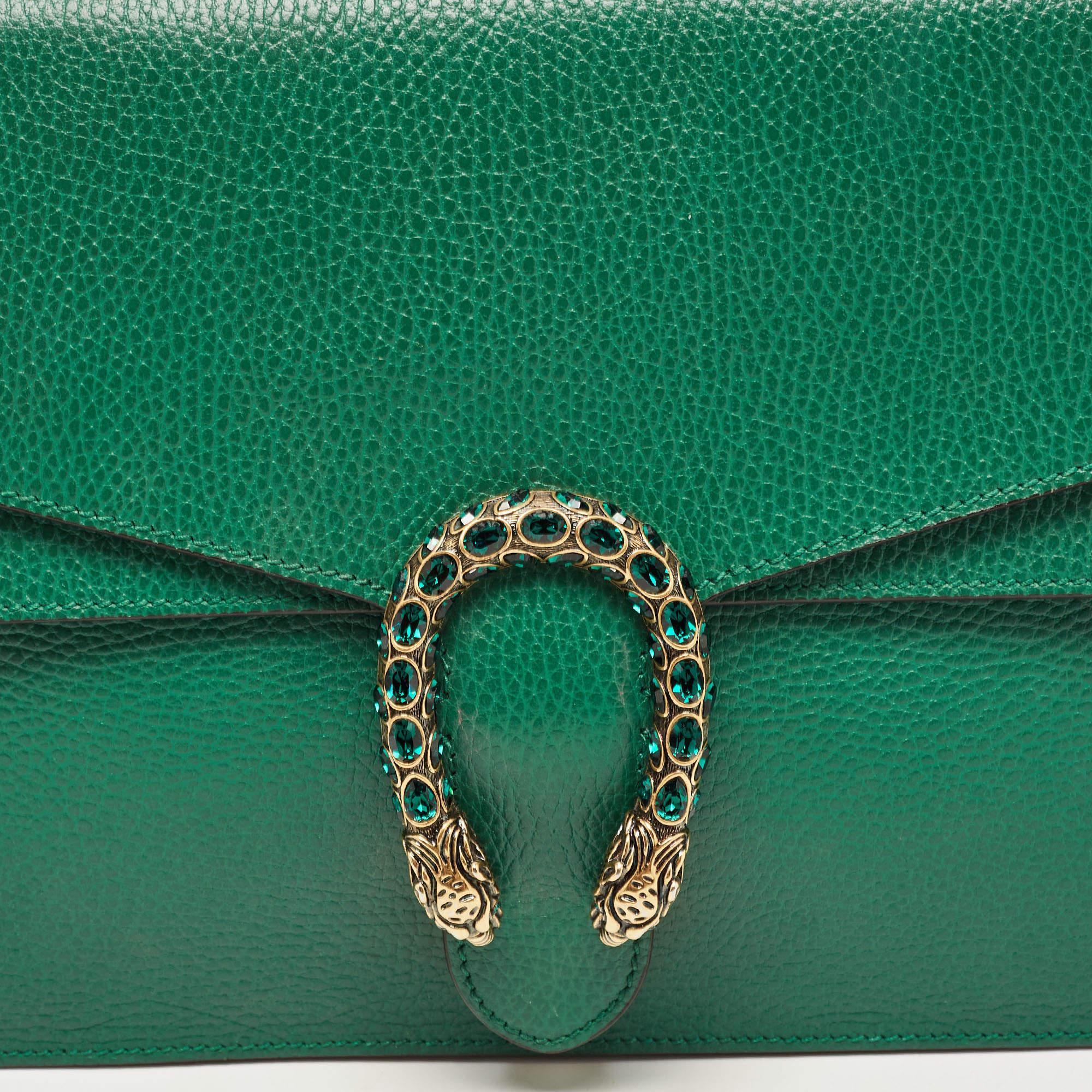 Gucci Green Leather Medium Dionysus Shoulder Bag For Sale 5
