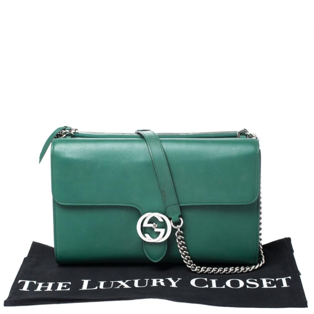 Gucci Green Leather Medium Interlocking GG Shoulder Bag 7