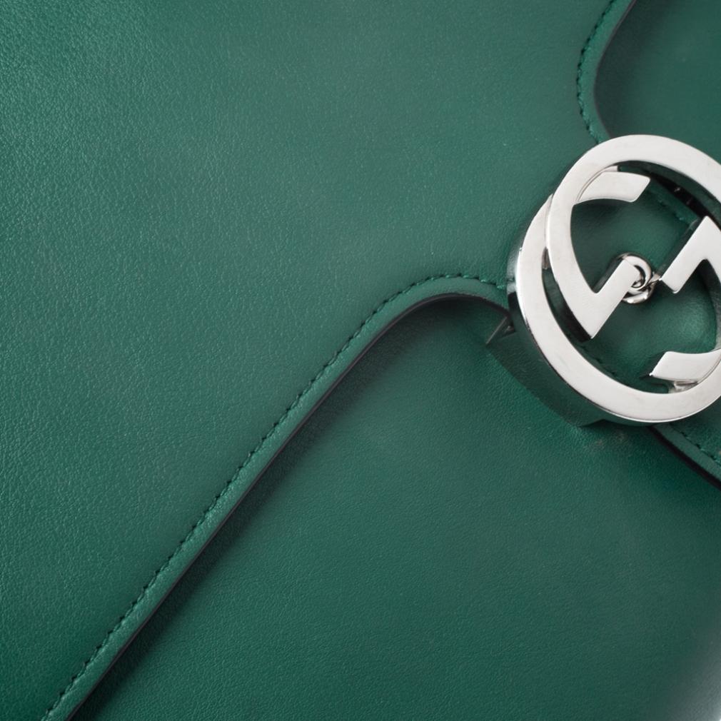 Gucci Green Leather Medium Interlocking GG Shoulder Bag 4