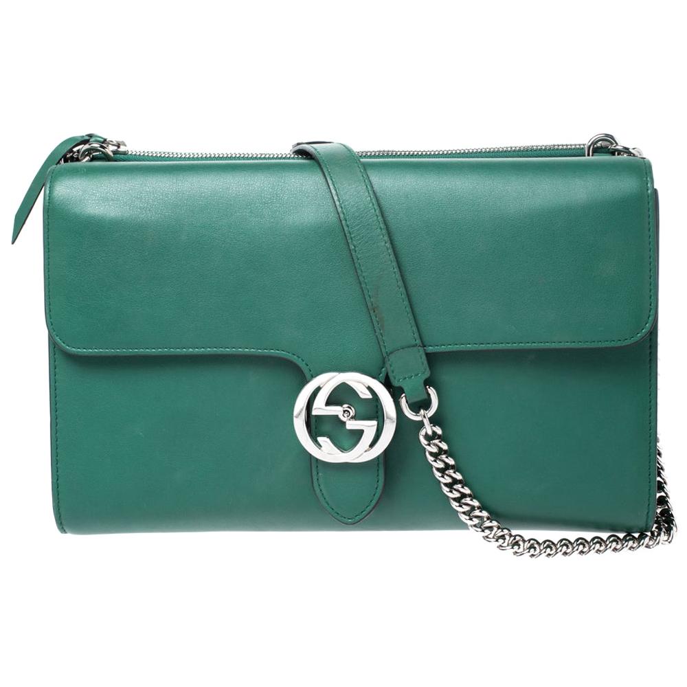Gucci Green Leather Medium Interlocking GG Shoulder Bag