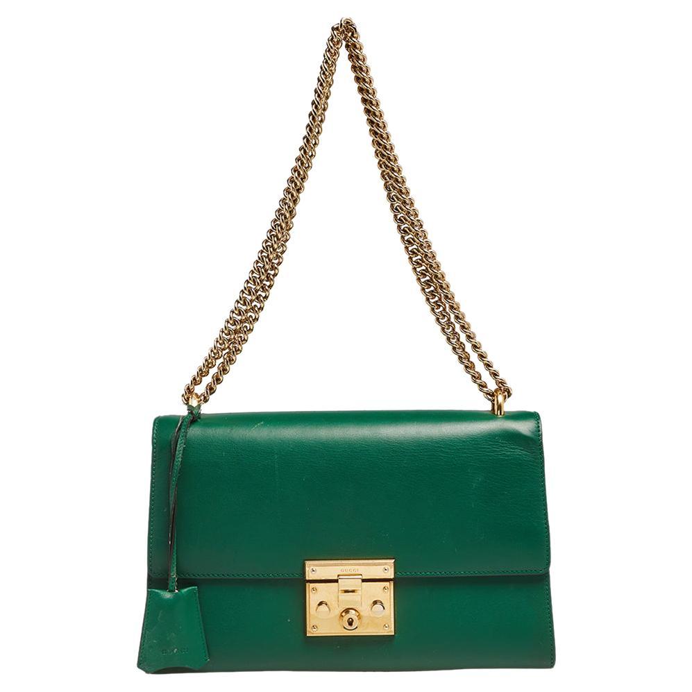 Gucci Green Leather Medium Padlock Shoulder Bag