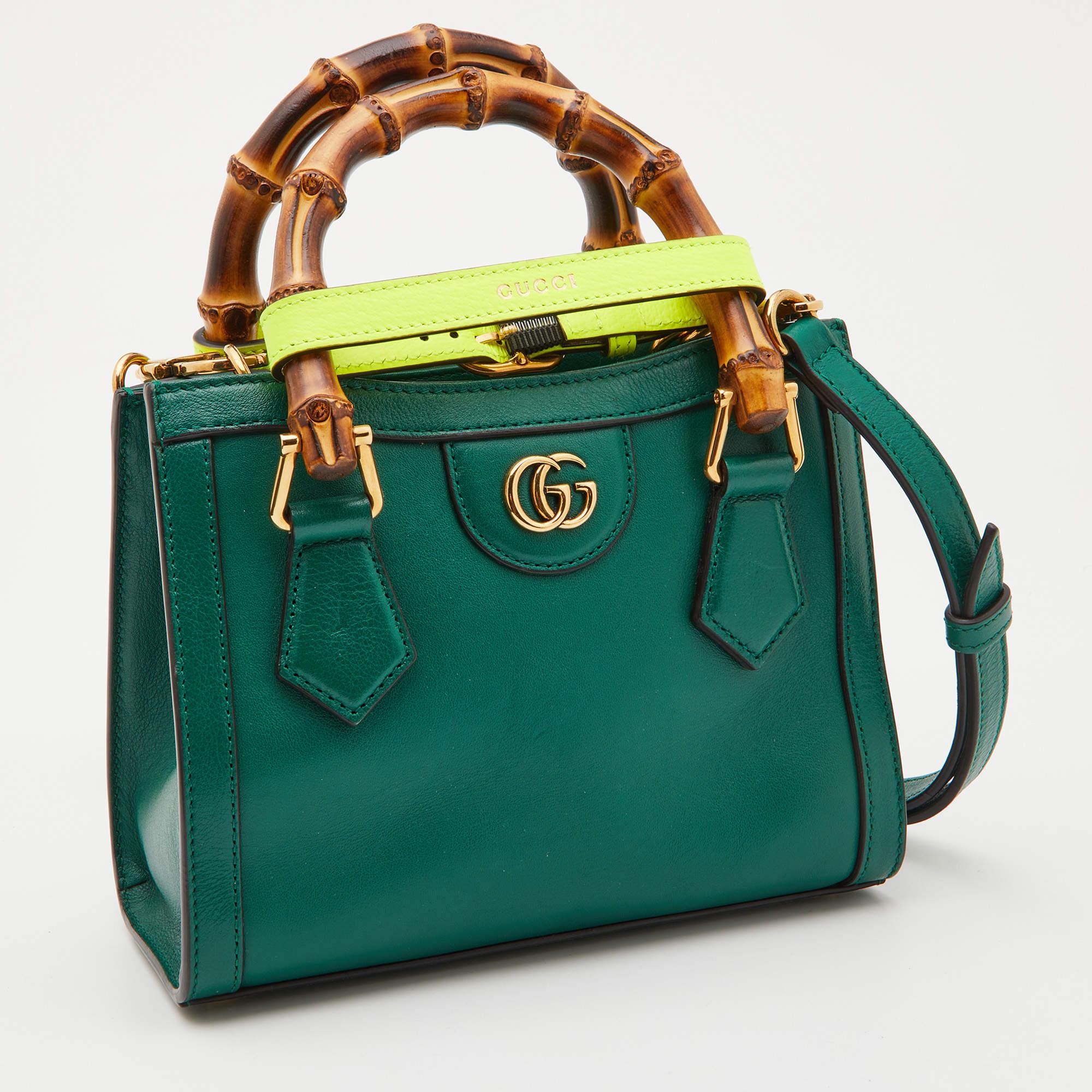 Women's Gucci Green Leather Mini Diana Tote