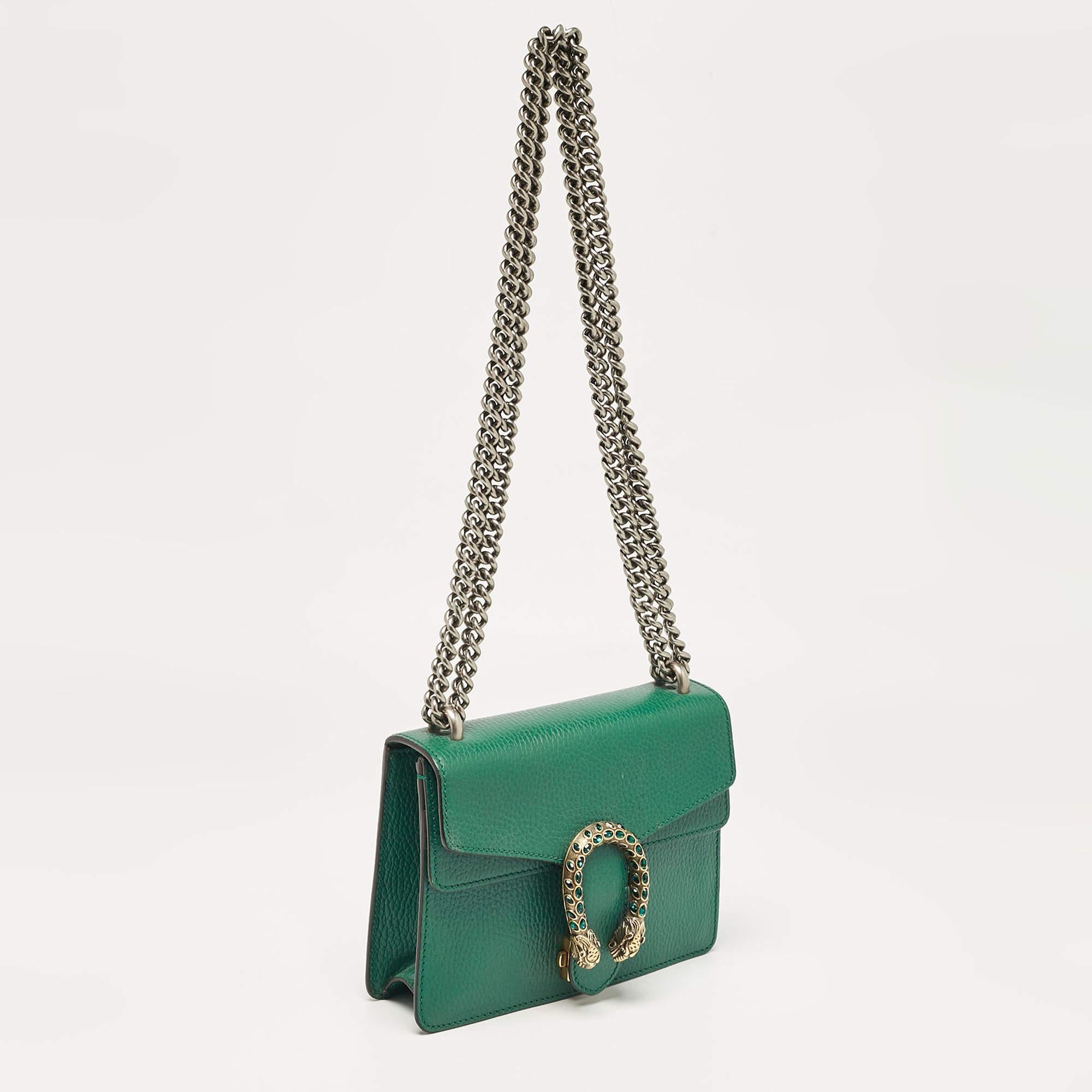Gucci Green Leather Mini Dionysus Shoulder Bag In Good Condition In Dubai, Al Qouz 2