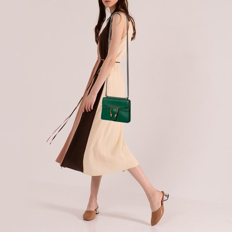 Dionysus small shoulder bag in green and emerald leather