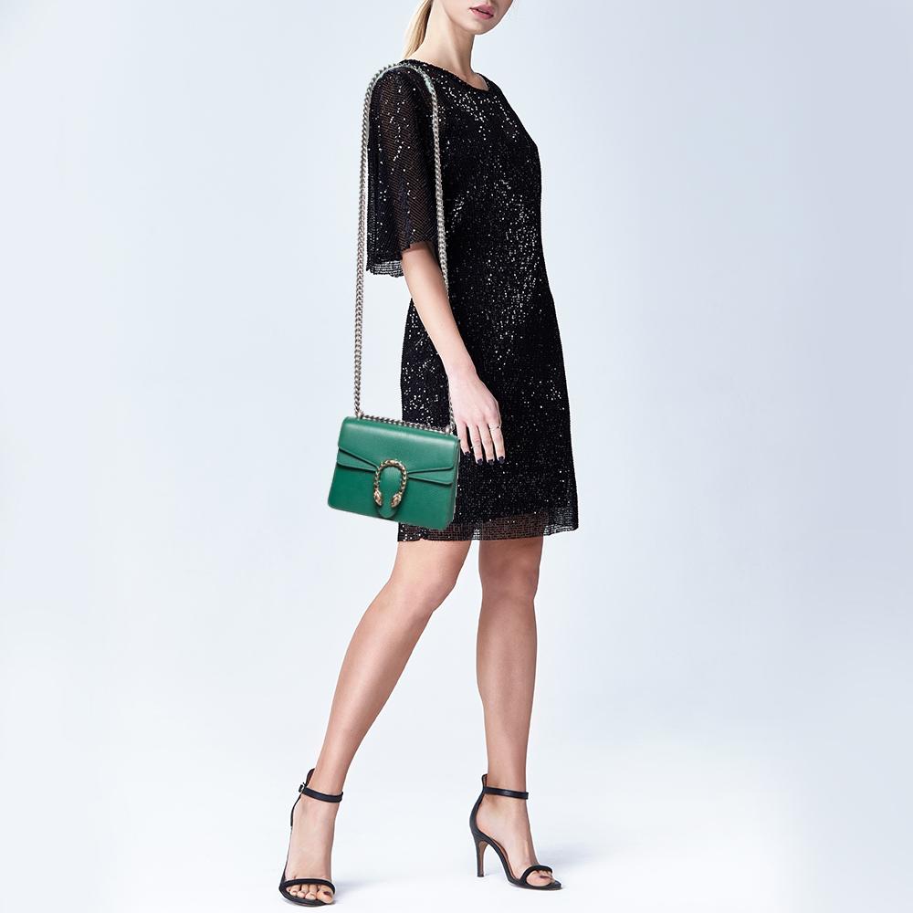 Gucci Green Leather Mini Dionysus Shoulder Bag In Good Condition In Dubai, Al Qouz 2